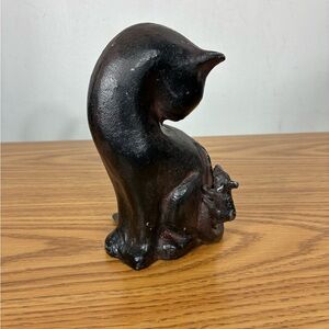 Cast Iron Black Cat Figurine with climbing Mouse